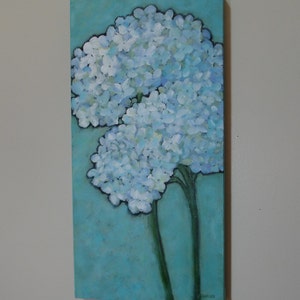 HYDRANGEA Painting Original art Flower art 10x20 deep edge canvas art Beautiful blue white and green floral art image 1