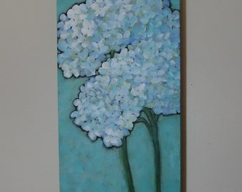 HYDRANGEA Painting - Original art - Flower art  - 10x20 deep edge canvas art - Beautiful blue white and green floral art