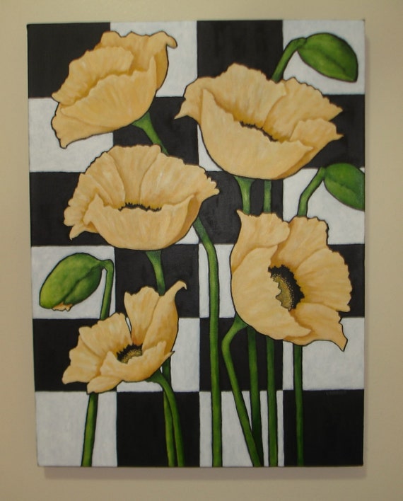 Golden Yellow Poppy Painting – Original Floral Art on Canvas (18x24 inch)