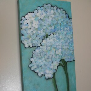 HYDRANGEA Painting Original art Flower art 10x20 deep edge canvas art Beautiful blue white and green floral art image 4