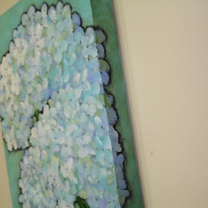 HYDRANGEA Painting Original art Flower art 10x20 deep edge canvas art Beautiful blue white and green floral art image 3