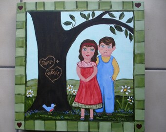 Retratos de arte popular - Semejanza con el arte popular - Muestra mostrada - Personalizado a partir de su descripción/foto - Boda o aniversario, regalo para cualquier ocasión - DIVERTIDO