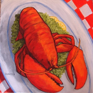 Lobster PAINTING - Still Life - 12x12 Acrylic on deep edged canvas- kITCHEN art