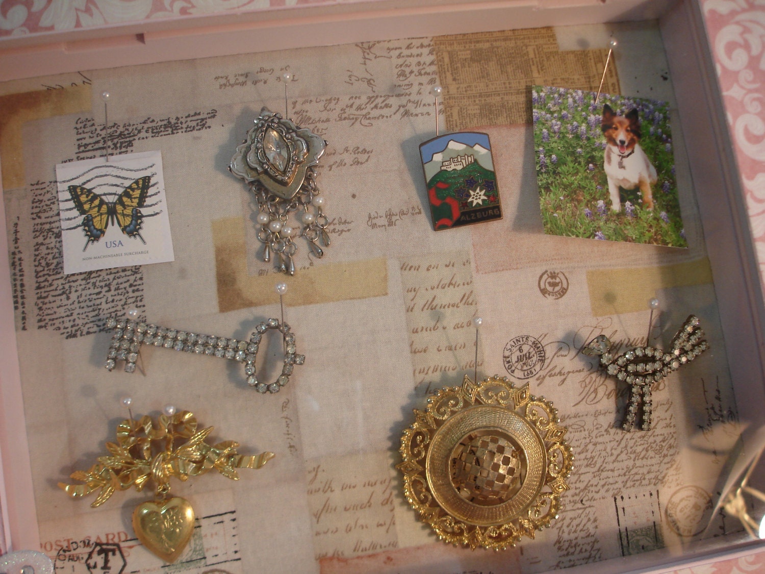 Pink Shadow Box Shabby Pink Display Box Fabric Covered Etsy