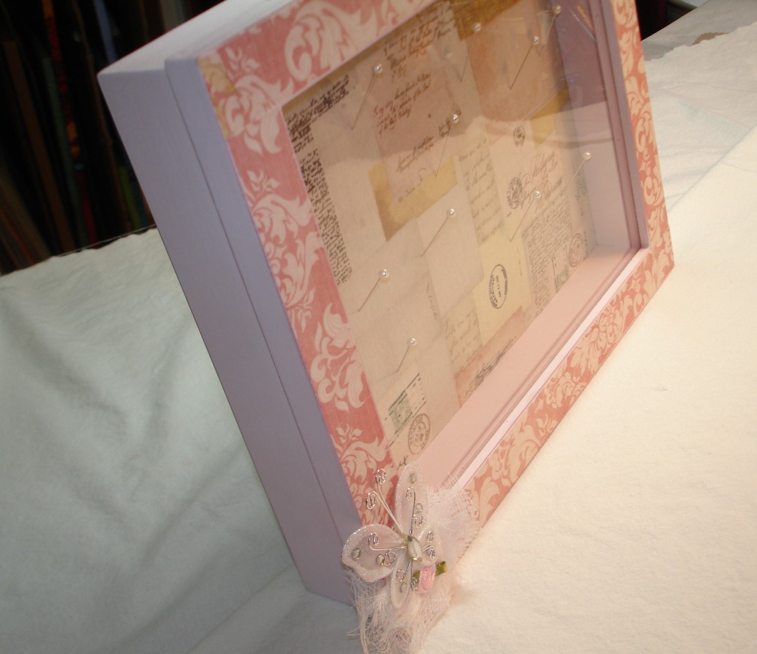 Pink Shadow Box Shabby Pink Display Box Fabric Covered Etsy
