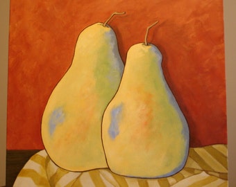 Pear Painting -Pair of Pears  - Still Life - 20x20 - Deep Edge Canvas - Original art  - PEARS