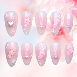 Sakura Dream | Pink Cherry Blossom Nails | 28 Shapes & Lengths | Premium Handmade Reusable Gel Press On Nails | Instant Gel Manicure