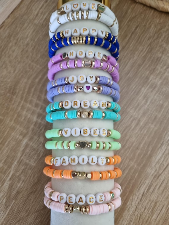 PuRui 7 pz/set braccialetto di perline di argilla colorata bohémien per le donne braccialetti di perline fatti a mano con lettere gioielli festa regalo di moda per ragazze  36