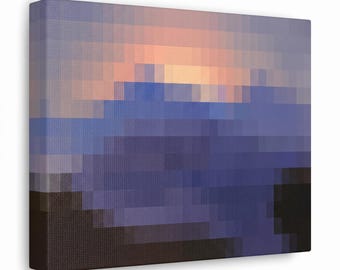 Minecraft Sunset Mountain Wall Art | Pixel Gamer Room Canvas Print