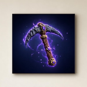 Förtrollad hacka Pixel Art Canvas | Väggkonst i Minecraft-stil, glödande blockföremål på mörk bakgrund, Gamer Room-dekor