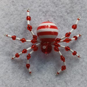 Beaded Spider Ornament Christmas Festive Red and White Stripes