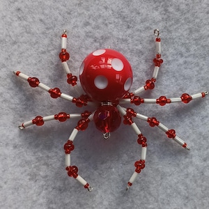 Beaded Spider Ornament Christmas Festive Red and White Polka Dot