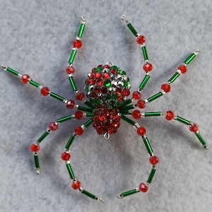 Beaded Spider Ornament Christmas Festive Red, Green and Silver Bling
