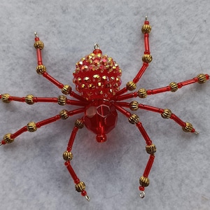 Beaded Spider Ornament Christmas Festive Red and Gold Bling