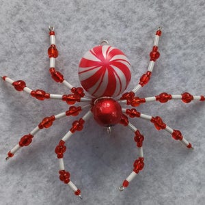 Beaded Spider Ornament Christmas Festive Red and White Candy