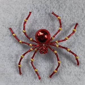 Beaded Spider Ornament Christmas Festive Red and Gold Bling