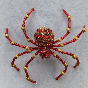Beaded Spider Ornament Christmas Festive Red and Gold Bling
