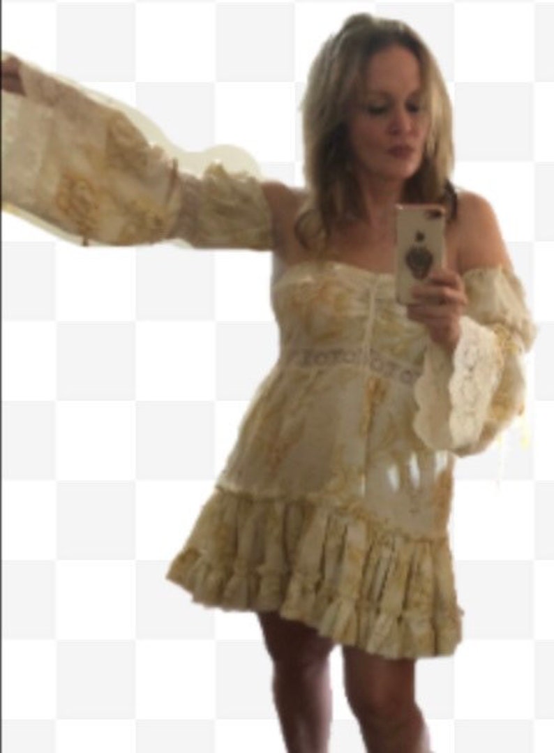 Marigold Vintage Yellow Floral Above the Knee Ruffled Baby Doll Dress Bohemian