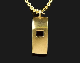 Vintage 14K Gold Whistle Necklace, Solid Gold Working Whistle Charm Pendant Necklace, Vintage Jewelry