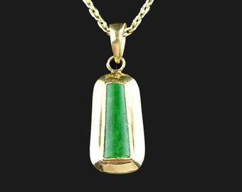 Vintage 14K Gold Jade Pendant Necklace, Geometric Gold Green Jadeite Pendant, Gemstone Jade Charm Pendant, Vintage Jewelry