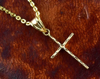 Vintage Solid Gold Cross Necklace, 14K Gold Cross Pendant Necklace, Gold Cross, Religious Vintage Jewelry