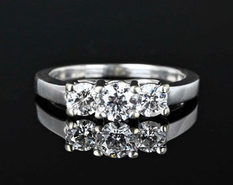 Vintage 1CTW Three Stone Diamond Ring, 14K White Gold Diamond Trilogy Ring, Trinity Engagement Ring, Vintage Jewelry, Sz 7.75