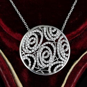 Vintage 18K White Gold Diamond Spiral Pendant Necklace: 1 CTW Celestial Jewelry