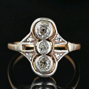 Antique Late Georgian Diamond Ring, 14K Gold Mine Cut and Rose Cut Diamond Three Stone Ring, Victorian .40 Carat Diamond Ring, Antique Ring