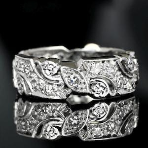 Vintage Platinum Diamond Eternity Ring: Art Deco Wedding Band