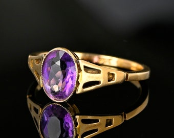 Vintage Gold Amethyst Ring, Oval Purple Gemstone, Gold Amethyst Statement Cocktail Ring, Vintage Jewelry