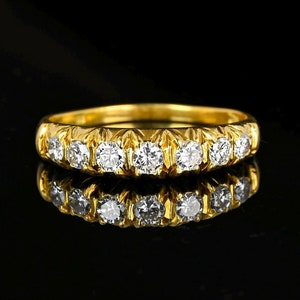 Seven Stone 18K Gold Diamond Ring Band, .50 CTW Diamond Stacking Ring, Wedding Band Ring, Detail Raised Gallery, Estate Vintage Jewelry