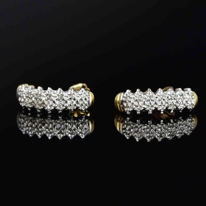Vintage Diamond Earrings, 10K Gold Diamond Half Hoop Huggie Stud Hoops, Cartilage Tragus Vintage Jewelry