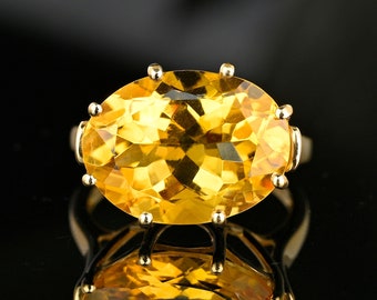 Vintage 10K Gold Citrine Ring, East West Ring, 9CTW Oval Yellow Gemstone, Citrine Cocktail Ring, Vintage Jewelry, Sz 7