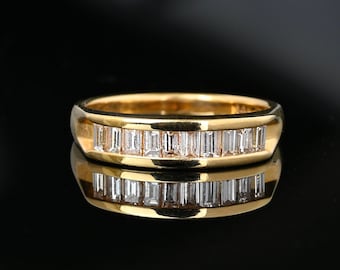 Baguette Diamond Half Eternity Ring, 14K Gold Channel Set .50 CT Diamond Wedding Band, Stacking Vintage Jewelry