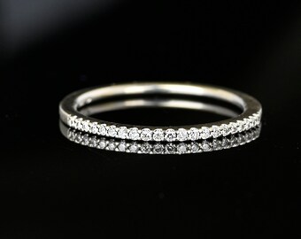 Vintage 14K White Gold Diamond Ring Band, Half Hoop Wedding Band Ring, Thin Diamond Stacking Ring, Half Eternity Band Ring Vintage Jewelry