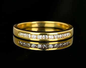 Vintage 14K Gold Diamond Ring Band, Half Eternity Channel Set .35 CT Diamond Wedding Band, Stacking Ring, Vintage Jewelry