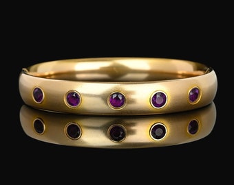 Victorian Bangle Bracelet, Gold Filled Bracelet, Amethyst Paste Cuff Bracelet, Antique Jewelry, Gold Amethyst Bracelet