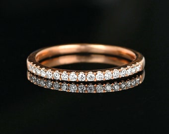 Vintage Diamond Wedding Band Ring, 10K Rose Gold Thin Diamond Stacking Ring, Half Eternity Band Ring, Vintage Jewelry