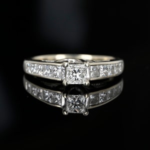Princess Cut Diamond Engagement Ring, 14K White Gold 1.35 Carat Diamond Ring, Princess Solitaire Diamond, Bridal Vintage Jewelry Lover Gift
