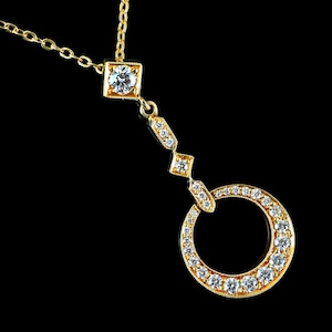 Art Deco Diamond Lavalier Pendant: 18K Gold, .50 Carat Vintage Necklace