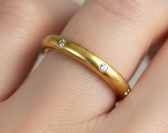 Vintage 18-karaats gouden Etoile diamanten ring, donutvormige trouwring, maat 9 1/2