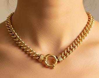 Vintage 9 karaats gouden schakelketting, grove schakels, karabijnsluiting, 45,2 gram