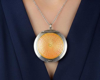 Art Deco Guilloche Enamel Sterling Silver Compact Locket Pendant, 1920s Vintage Jewelry