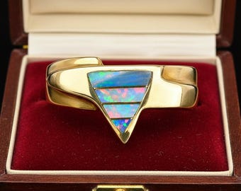 Vintage Thane DeLeon ring van 14 karaats goud met opaal, ring met ingelegde opaal.