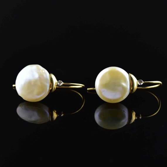 Vintage Diamond Pearl Earrings, 14K Gold Diamond … - image 7