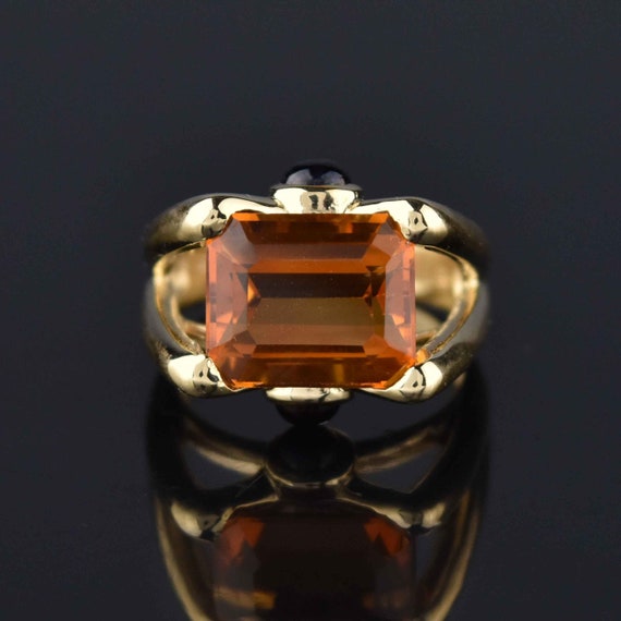 Modernist Tourmaline Citrine Ring, 14K Gold Yello… - image 1