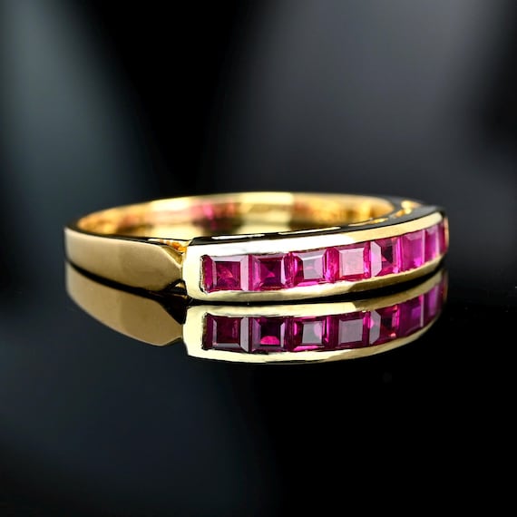 Vintage 18K Yellow Gold Channel Set Ruby Eternity… - image 9