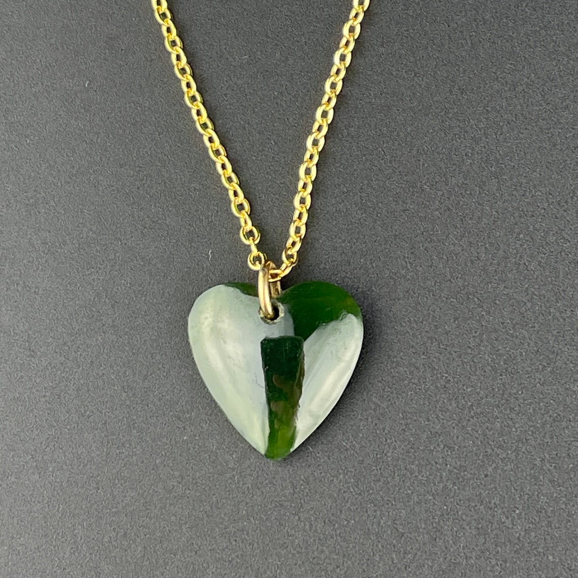 Jade Heart Pendant Necklace Antique Rolled Gold Green | Etsy