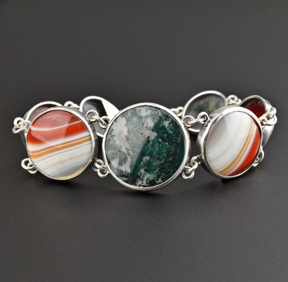 Scottish Banded Agate Bracelet, Silver Picture Aga