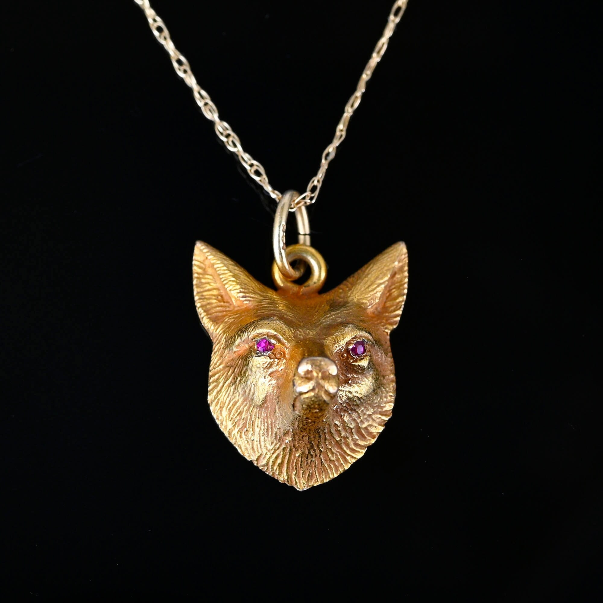 新品 大人気商品  Fox Eyed Gold 14K Antique Pendant Gold Solid Necklace, その他